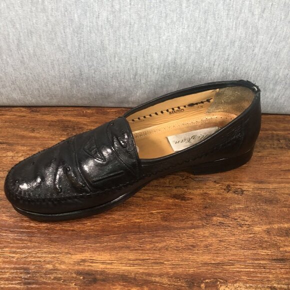 Mezlan Mario Ostrich Soft Black Leather‎ Slip On Loafers Men Size 7.5 M - Picture 5 of 10
